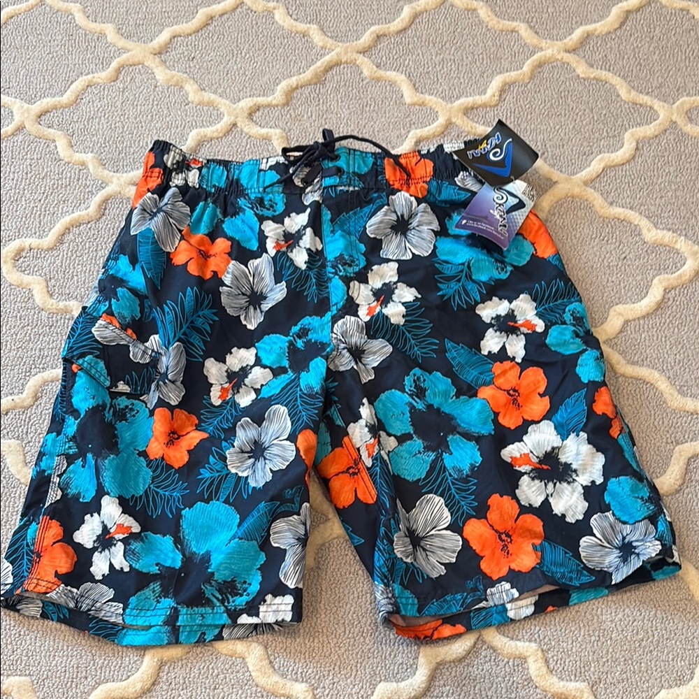 Kanu Surf Men's Floral Board Shorts - Blue, Orange, White